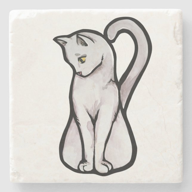 Niedliche weiße Katze Steinuntersetzer (Vorderseite)
