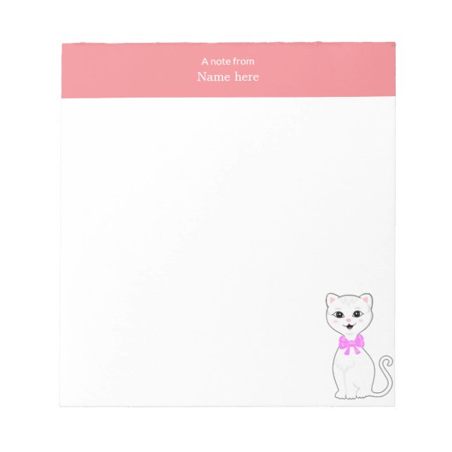 Niedliche weiße Katze und rosa Kopfhörer Notizblock (Vorderseite)
