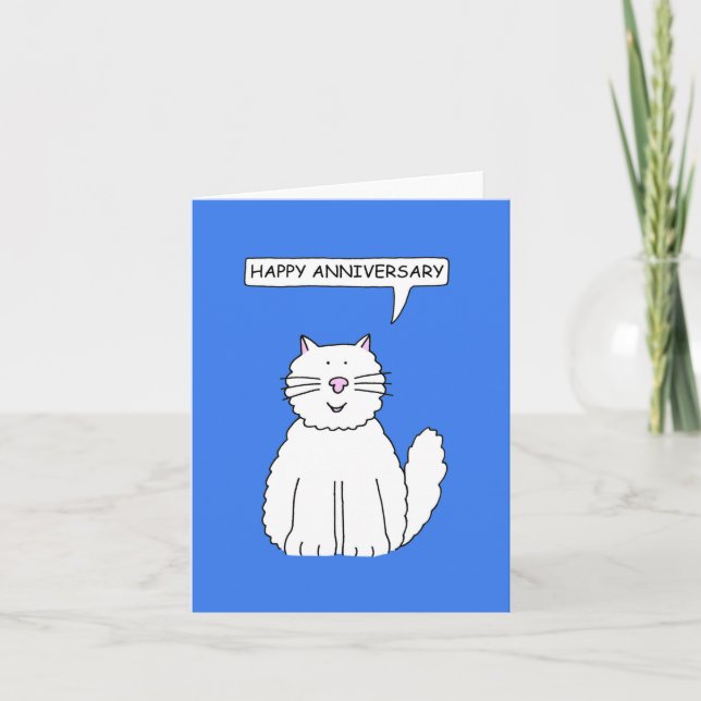 Niedliche weiße Katze zum Jubiläum Karte (Vorderseite)