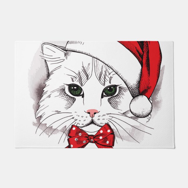 Niedliche weiße Katzen-frohe Weihnachten Fußmatte (Vorderseite)