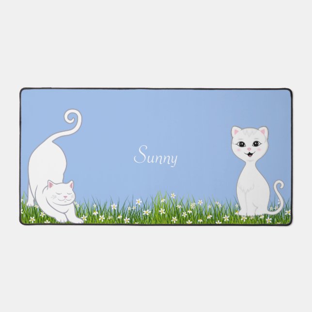 Niedliche weiße Katzen mit Blume Schreibtischunterlage (Vorderseite)