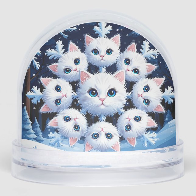Niedliche, weiße Katzenfacen in einer Schneeflocke Schneekugeln (Vorderseite)