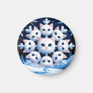 Niedliche weiße Katzengesichter in einem Schneeflo Magnet