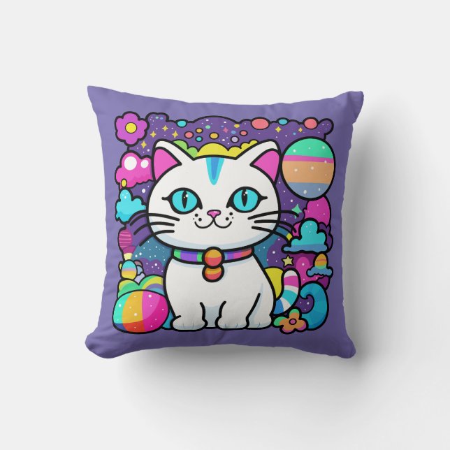 Niedliche weiße kosmische Weltraumkatze Kissen (Vorderseite)