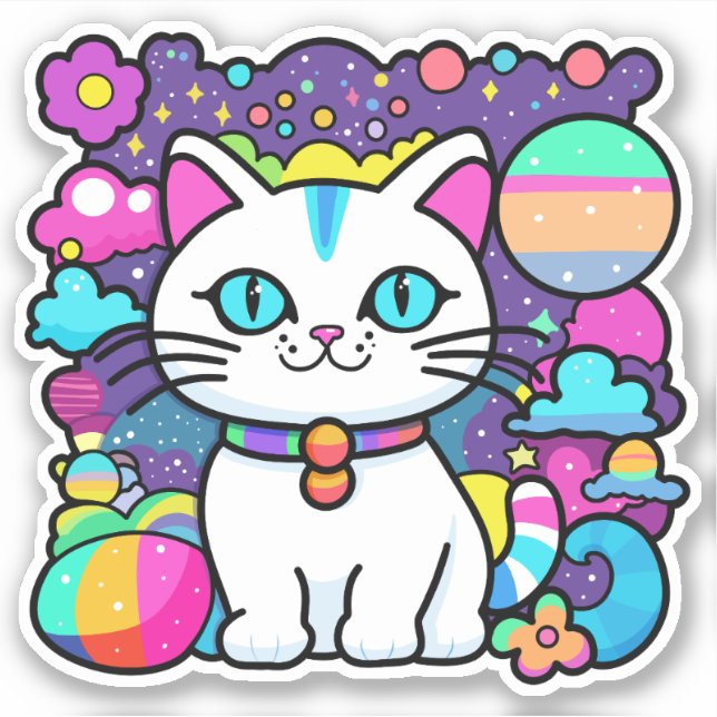 Niedliche weiße Kosmische Weltraumkitte Katze Aufkleber (Vorderseite)