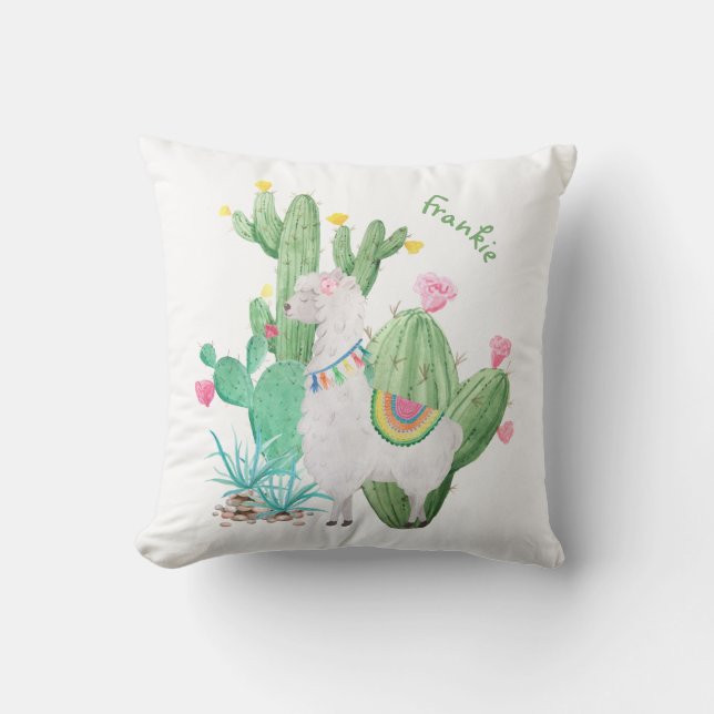 Niedliche weiße Lama-und Kaktus-Szene - Kissen (Vorderseite)