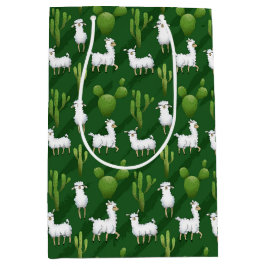 Niedliche weiße Lamas auf einem Gebiet der Kakteen Mittlere Geschenktüte