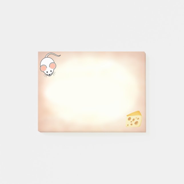 Niedliche, weiße Maus & Käse auf Beige Post-it Klebezettel (Vorderseite)