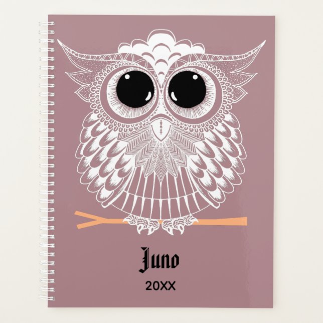 Niedliche Weiße Owl Mandala Doodle Henna Muster Planer (Vorderseite)