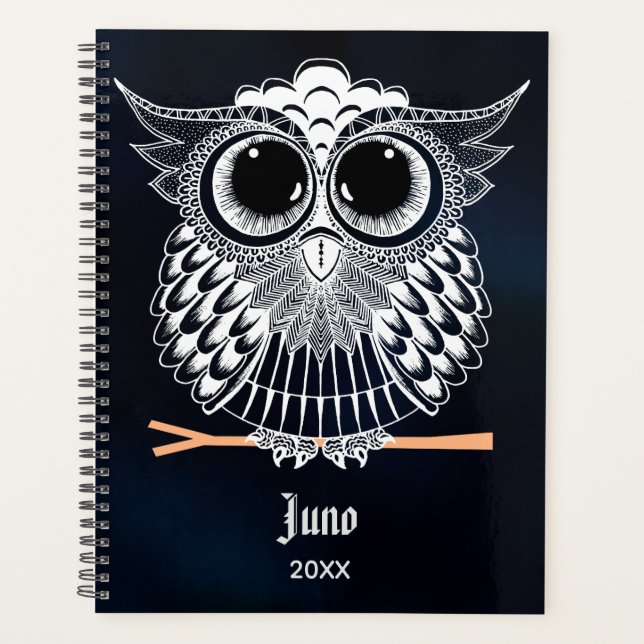 Niedliche Weiße Owl Mandala Doodle Henna Muster Planer (Vorderseite)