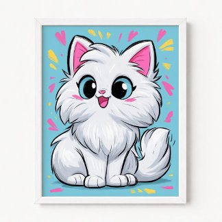 Niedliche weiße Perserkatze Pop-Art-Cartoon Poster