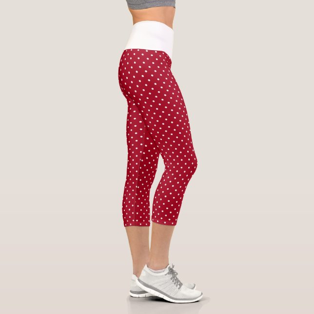 Niedliche weiße Polka Punkte auf Red Capri Leggings (Rechts)