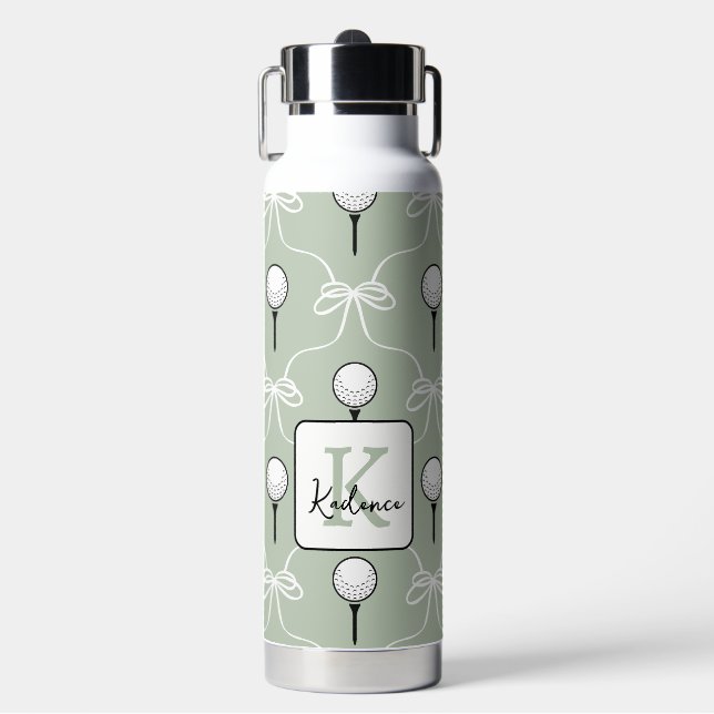 Niedliche Weiße Schleife Golf Muster Monogramm  Trinkflasche (Vorderseite)