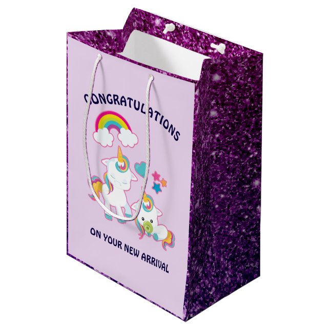 Niedliche weiße Schlösser Magische Mama & Baby Glü Mittlere Geschenktüte (Vorderseite Schrägansicht)