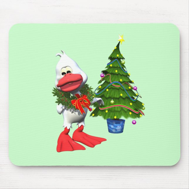 Niedliche weiße Weihnachtsente mit einem Kranz Mousepad (Vorne)