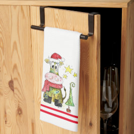 Niedliche weiße Weihnachtskuh Geschirrtuch