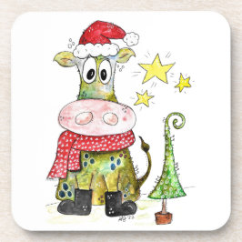 Niedliche weiße Weihnachtskuh Getränkeuntersetzer