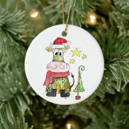 Niedliche weiße Weihnachtskuh Keramik Ornament