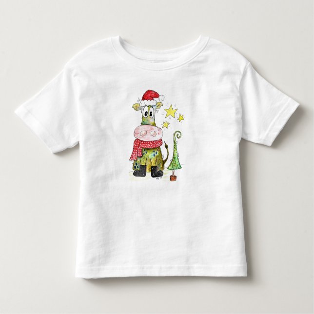 Niedliche weiße Weihnachtskuh Kleinkind T-shirt (Vorderseite)