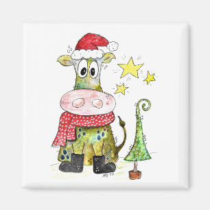 Niedliche weiße Weihnachtskuh Magnet