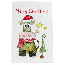 Niedliche weiße Weihnachtskuh Mittlere Geschenktüte