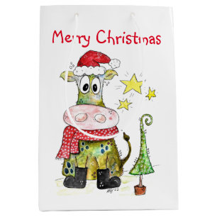Niedliche weiße Weihnachtskuh Mittlere Geschenktüte