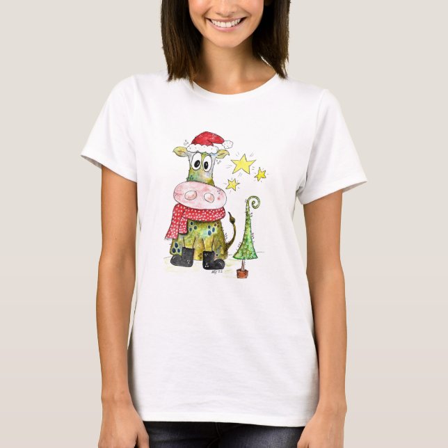 Niedliche weiße Weihnachtskuh T-Shirt (Vorderseite)