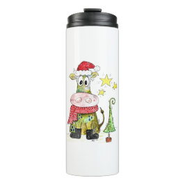 Niedliche weiße Weihnachtskuh Thermosbecher