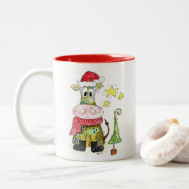 Niedliche weiße Weihnachtskuh Zweifarbige Tasse