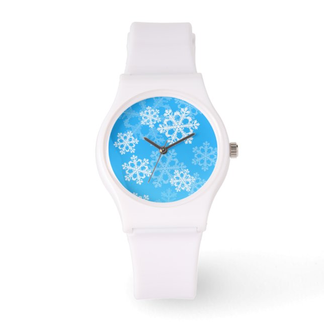 Niedliche weiße Weihnachtsschneeflocken Armbanduhr (Vorderseite)