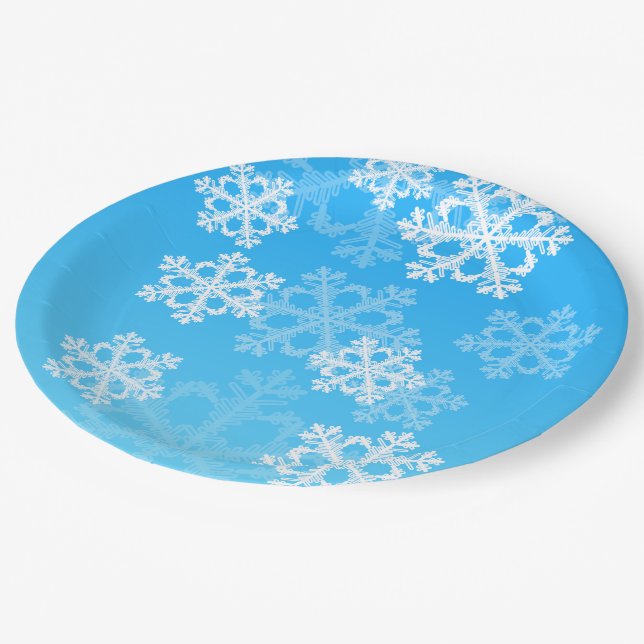 Niedliche weiße Weihnachtsschneeflocken Pappteller (Schrägansicht)