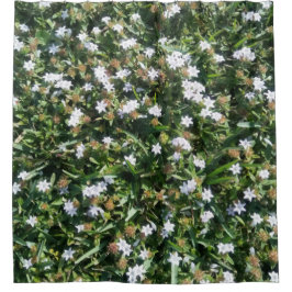 Niedliche weiße Wildblumen für das Gras-Foto Druck Duschvorhang