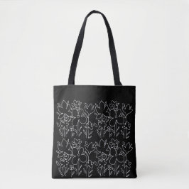 Niedliche weiße Wildblumen Muster Schwarz-Weiß Tasche