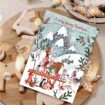 Niedliche weiße Wintergebirge Waldtiere Feiertagskarte<br><div class="desc">Eine niedliche Weihnachtskarte mit Waldtieren in einer Winterlandschaft mit Bergen und Schnee</div>