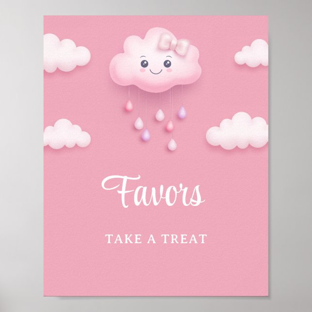 Niedliche weiße Wolke 9 blassrosa Mädchenfavoriten Poster (Vorne)