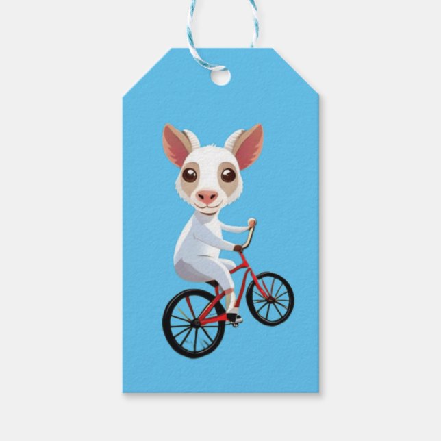 Niedliche, weiße Ziege auf dem Fahrrad Geschenkanhänger (Vorderseite)