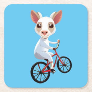 Niedliche, weiße Ziege auf dem Fahrrad Rechteckiger Pappuntersetzer