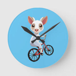 Niedliche, weiße Ziege auf dem Fahrrad Runde Wanduhr