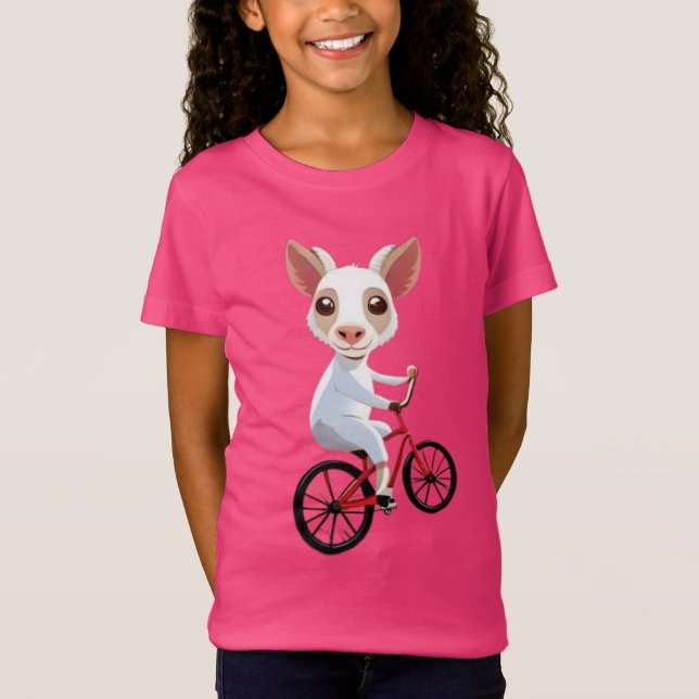 Niedliche, weiße Ziege auf dem Fahrrad T-Shirt (Vorderseite)