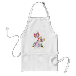 Niedliche weißfarbige rosa Katze mit gelben Blumen Schürze