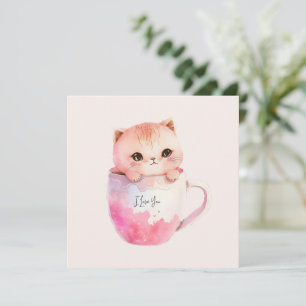 Niedliche weißrosa Katze im Tea Cup (2)
