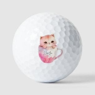 Niedliche weißrosa Katze im Tea Cup (2) Golfball