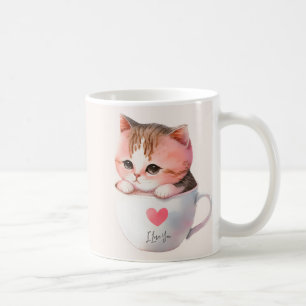 Niedliche weißrosa Katze im Tea Cup (2) Kaffeetasse