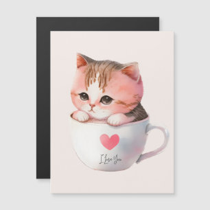 Niedliche weißrosa Katze im Tea Cup (2) Magnetkarte