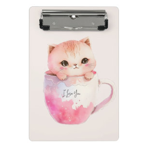 Niedliche weißrosa Katze im Tea Cup (2) Mini Klemmbrett