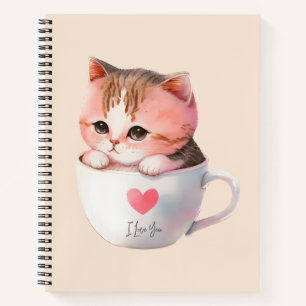 Niedliche weißrosa Katze im Tea Cup (2) Notizbuch