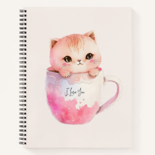 Niedliche weißrosa Katze im Tea Cup (2) Notizbuch