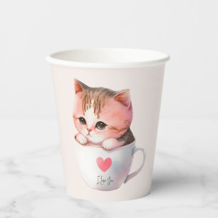 Niedliche weißrosa Katze im Tea Cup (2) Pappbecher
