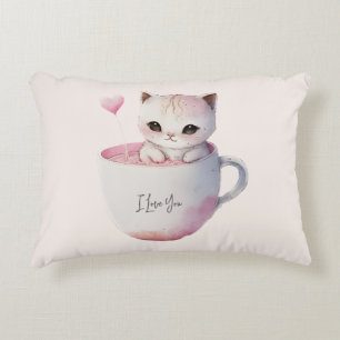 Niedliche weißrosa Katze im Tea Cup (4) Dekokissen