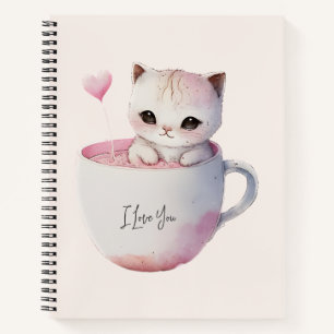Niedliche weißrosa Katze im Tea Cup (4) Notizbuch